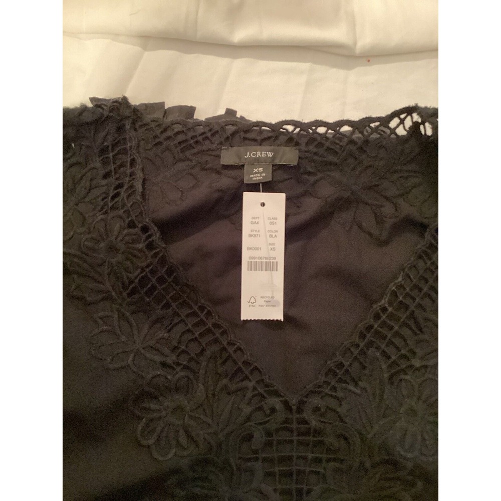 J Crew Sz XS Black Eyelet Trim Ruffle Hem Swing Long Sleeve Dress‎ - Picture 6 of 8